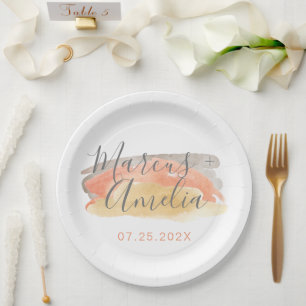 Pretty Watercolor Minimalist Wedding Paper Plate