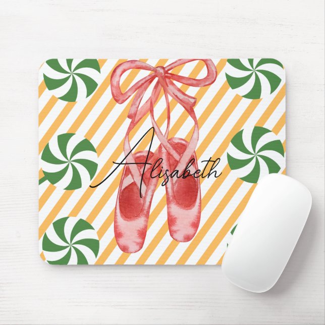 Pretty watercolor monogram Candy cane Pink Balley Mouse Pad (With Mouse)