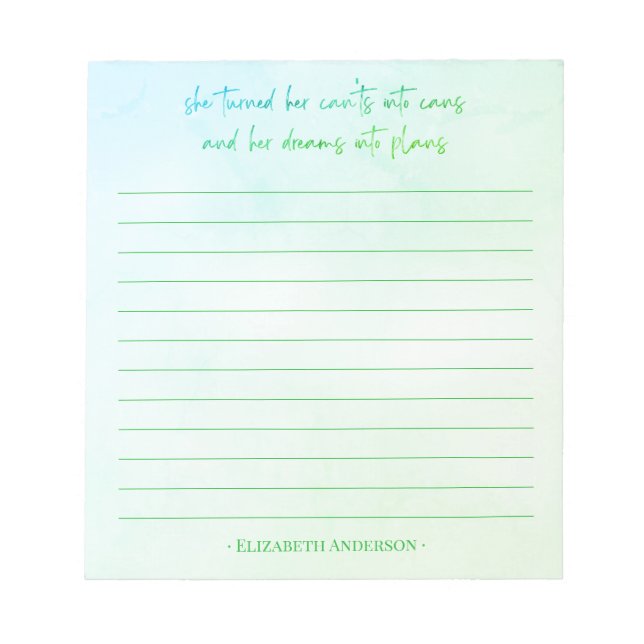 Pretty Watercolor Motivational Quote Name Notepad (Front)