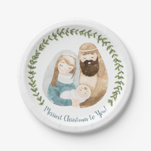Pretty Watercolor Nativity Christmas Paper Plate