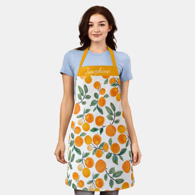 Pretty Watercolor Orange Citrus Personalised Apron (Worn)
