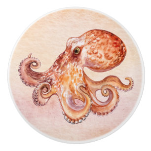 Pretty watercolor painting funny octopus ceramic knob
