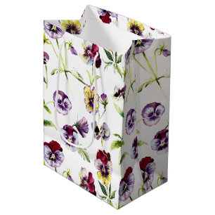 Pretty Watercolor Pansies Pattern Medium Gift Bag