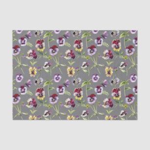Pretty Watercolor Pansies Pattern on Grey Tissue Paper
