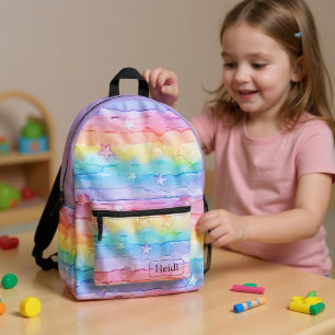 Pretty Watercolor Pastel Rainbow Stars Printed Backpack