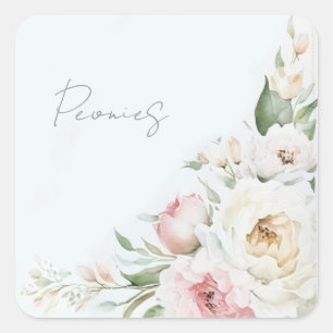 Pretty watercolor peonies, WEDDING ANNIVERSAR Square Sticker