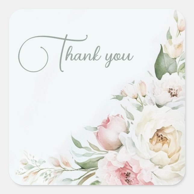 Pretty watercolor peonies, WEDDING ANNIVERSAR Square Sticker (Front)