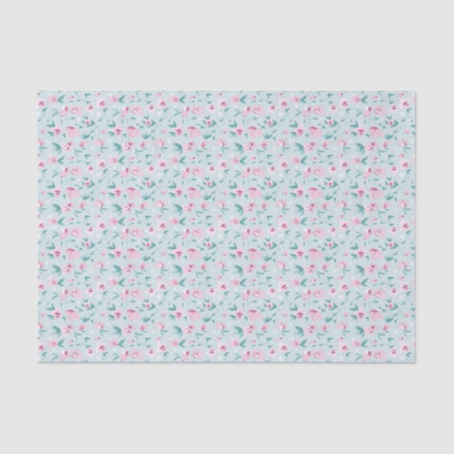Pretty Watercolor Pink Ditsy Floral Pattern Tissue Paper (Front)