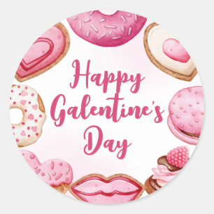 Pretty Watercolor Pink Galentine's Shape Cookies  Classic Round Sticker