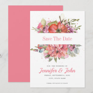 Pretty Watercolor Pink Red Floral Save The Date