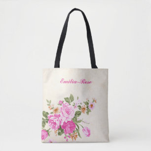 Pretty Watercolor Pink Roses Girly Floral Tote Bag