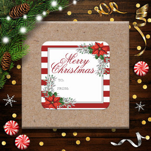 Pretty Watercolor Poinsettia Christmas Gift Tag