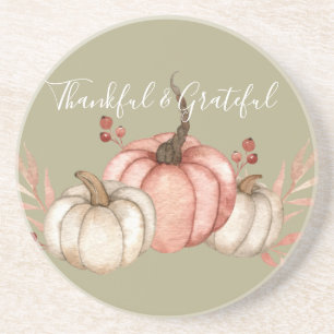 Pretty Watercolor Pumpkins on Sage  Coaster