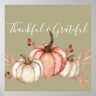 Pretty Watercolor Pumpkins on Sage Poster