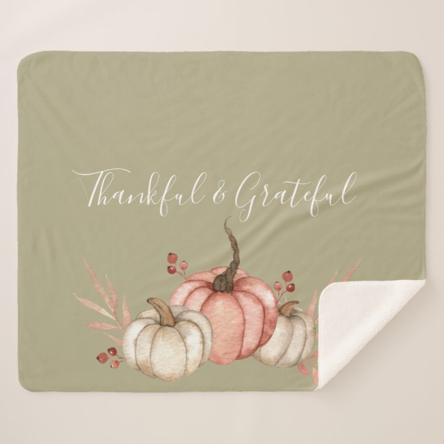 Pretty Watercolor Pumpkins on Sage  Sherpa Blanket (Front (Horizontal))