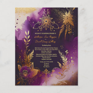 Pretty Watercolor Purple and Gold Wedding Program