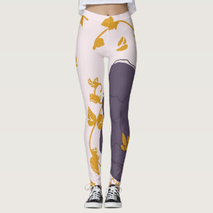 Pretty watercolor Purple floral Pink background  Leggings