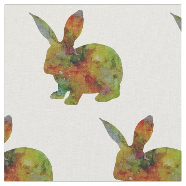 Pretty Watercolor Rabbit Fabric (Close Up)