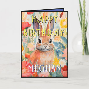Pretty Watercolor Rabbit Happy Birthday Card