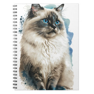 PRETTY WATERCOLOR RAGDOLL CAT NOTEBOOK
