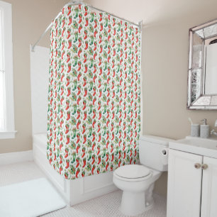 Pretty Watercolor Red and Green Stockings Shower Curtain