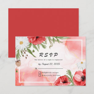Pretty Watercolor Red Poppies Floral Wedding RSVP Card