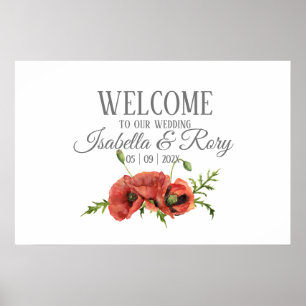 Pretty Watercolor Red Poppies Wedding Poster