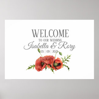 Pretty Watercolor Red Poppies Wedding Poster