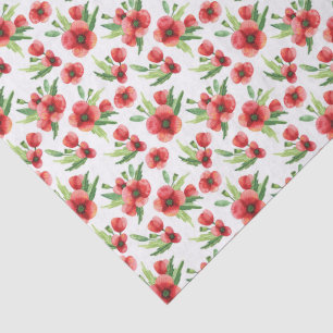 Pretty Watercolor Red Poppies Wildflowers Tissue Paper
