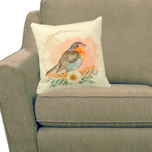 Pretty Watercolor Robin and Wildflower Frame Cushion