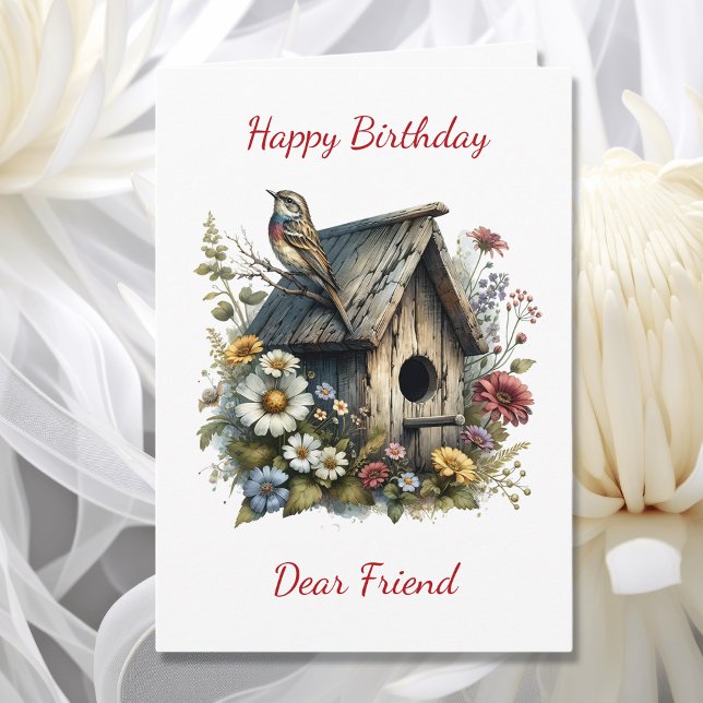 Pretty Watercolor Rustic Birdhouse Birthday Card (Creator Uploaded)