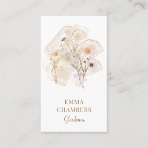Pretty Watercolor Rustic Pressed Flowers Gardener Business Card