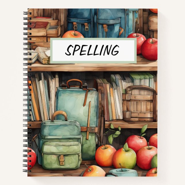 PRETTY WATERCOLOR SCHOOL BACKPACKS & APPLES NOTEBOOK (Front)