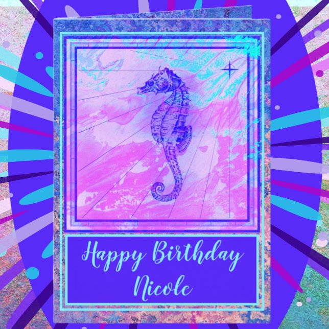 Pretty Watercolor Seahorse Happy Birthday Card (Creator Uploaded)