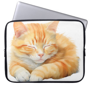 PRETTY WATERCOLOR SLEEPING ORANGE TABBY CAT LAPTOP SLEEVE