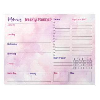 Pretty Watercolor Splash Weekly Planner Notepad