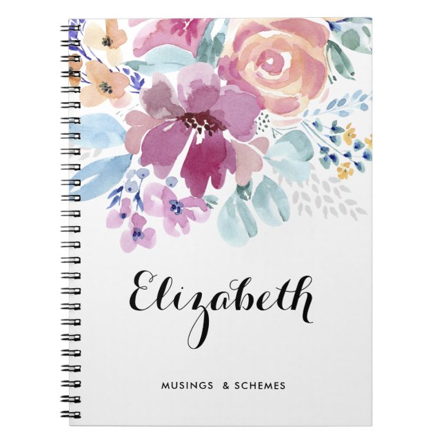Pretty Watercolor Spring Floral Posy Custom Notebook (Front)
