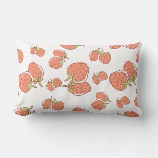 Pretty watercolor strawberry pink and white lumbar cushion (Front)