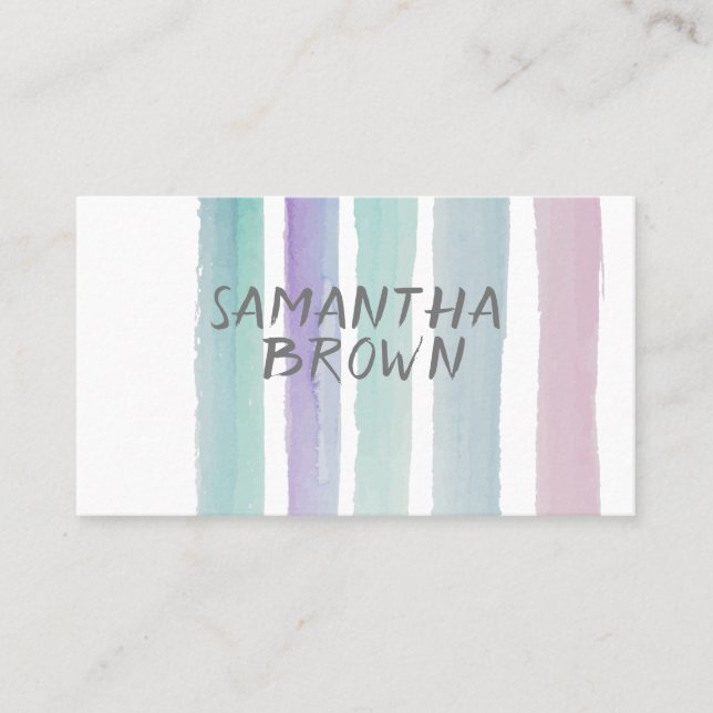 pretty watercolor stripes custom business cards (Front)