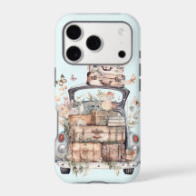 Pretty watercolor suitcases car trunk floral trip