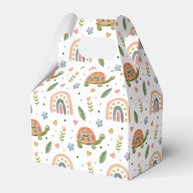 Pretty Watercolor Turtle and Rainbow Pattern Favour Box (Front Side)