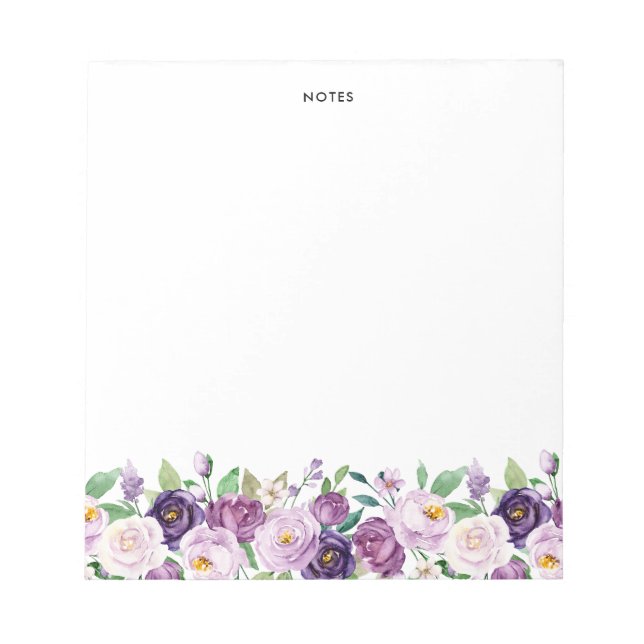 Pretty Watercolor Violet Purple Flowers  Notepad (Front)