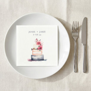 Pretty watercolor wedding cake napkin
