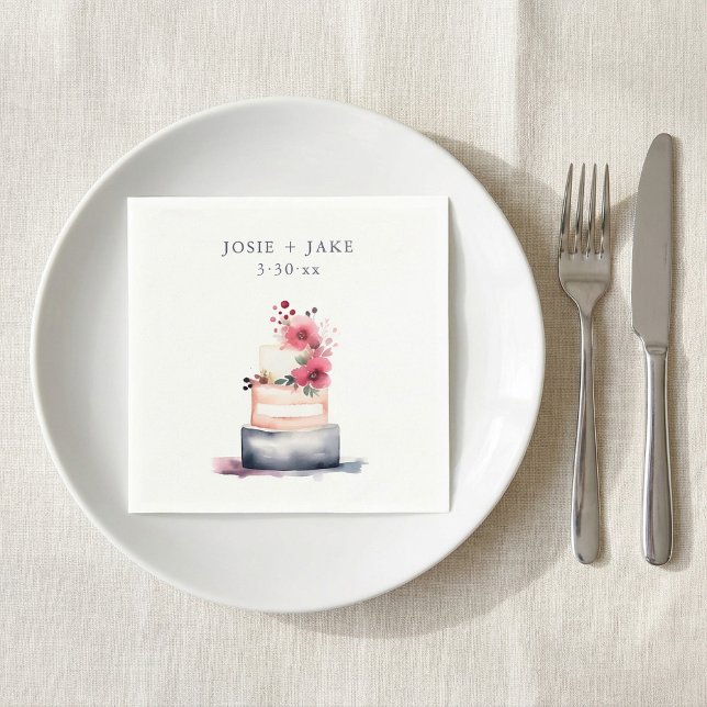 Pretty watercolor wedding cake napkin (Pretty watercolor wedding cake napkins.)