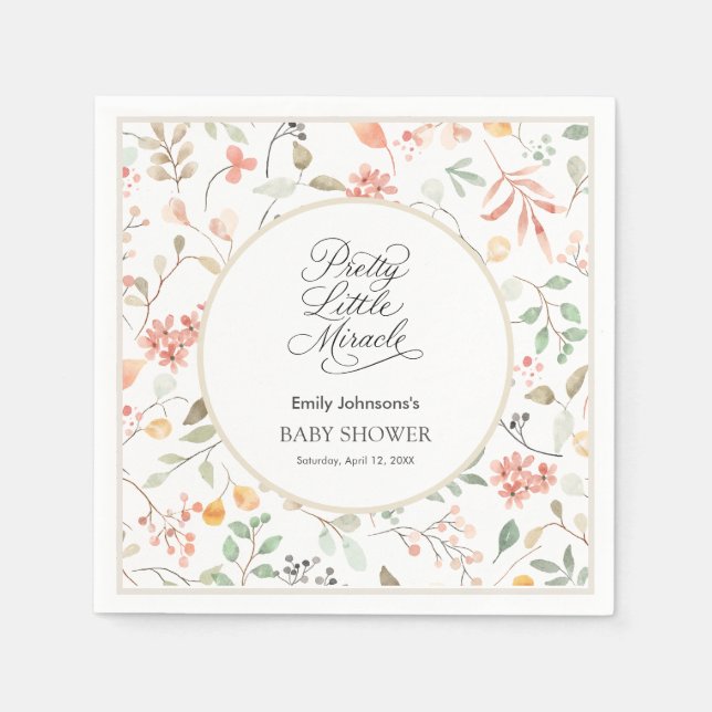 Pretty Watercolor Wildflower Baby Shower  Napkin (Front)
