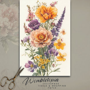 Pretty Watercolor Wildflower Bouquet Decoupage Tissue Paper