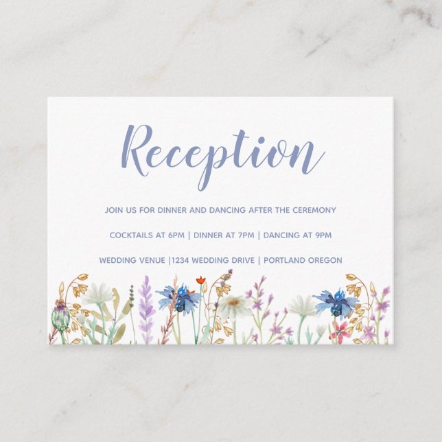 Pretty  Watercolor Wildflower Wedding Enclosure Card (Front)