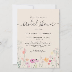 Pretty Watercolor Wildflowers Bridal Shower Invitation