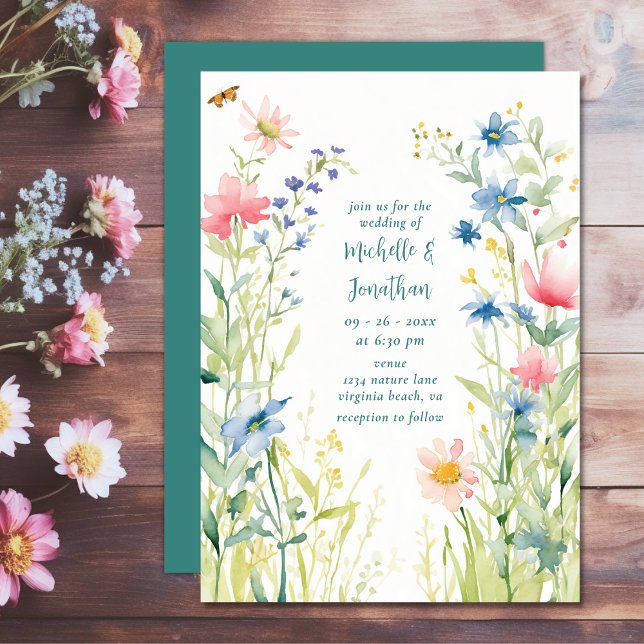 Pretty Watercolor Wildflowers Garden Wedding Invitation (Pretty Watercolor Wildflowers Wedding Invitation)