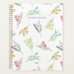 Pretty Watercolor Wildflowers Personalised Planner<br><div class="desc">Pretty Wildflowers planner,  undated and ready to personalise with your name and the year. Trendy watercolor pattern of wild flowers in bouquets of pink,  purple,  orange,  yellow and blue. Girly and feminine cottage garden design - perfect for home business school university ..</div>